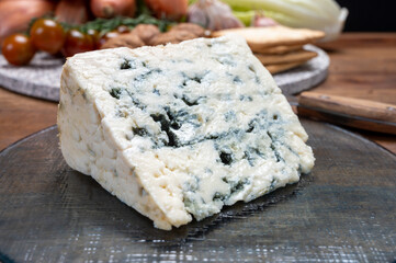 Cheese collection, French blue cheese roquefort from grotten of Roquefort-sur-Soulzon, France
