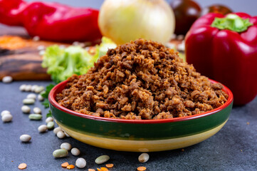 Vegetarian plant based imitation minced meat ready to eat