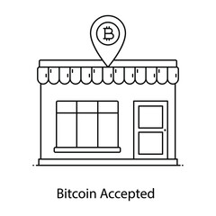 
Place Marker of bitcoin on shop, bitcoin shop filled outline vector
