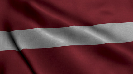 Latvia Satin Flag. Waving Fabric Texture of the Flag of Latvia, Real Texture Waving Flag of the Latvia
