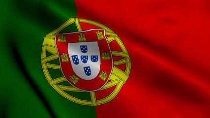 Portugal Satin Flag. Waving Fabric Texture of the Flag of Portugal, Real Texture Waving Flag of the Portugal