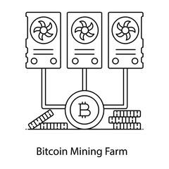 
Bitcoin mining farm vector image, filled outline style
