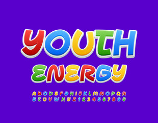 Vector colorful banner Youth Energy. Creative bright Font. Artistic Alphabet Letters and Numbers set