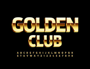 Fototapeta na wymiar Vector luxury logo Golden Club. Elegant 3D Font. Uppercase Chic Alphabet Letters and Numbers set