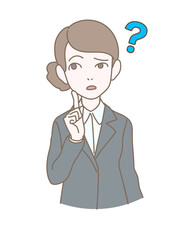 表情や仕草のセット、スーツの女性、疑問