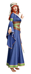 3D Rendering Medieval Lady on White