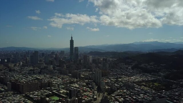 taiwan sunny day taipei city center aerial panorama 4k