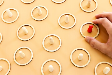 business concept image of people figures over wooden table, human resources and management concept