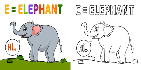 E for elephant,coloring page for kids