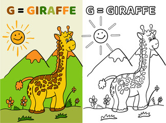 G for giraffe, coloring page for kids