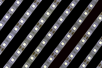 LED strip lights on black background