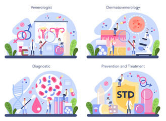 Venereologist concept set. Professional diagnostic of dermatology