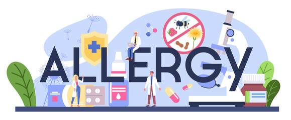 Obraz premium Allergy typographic header. Disease with allergy symptom,