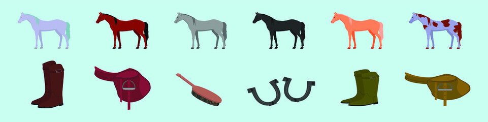 set of horses cartoon icon design template with various models. vector illustration isolated on blue background