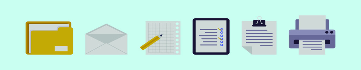 set of office cartoon icon design template with various models. vector illustration isolated on blue background