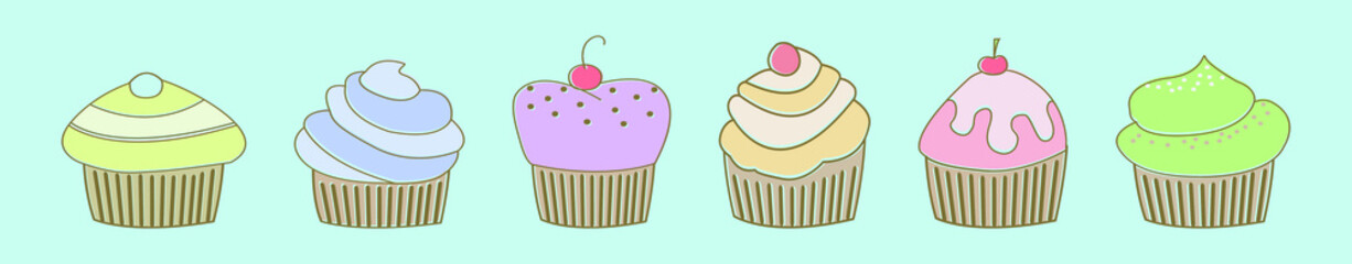 set of cake cartoon icon design template with various models. vector illustration isolated on blue background