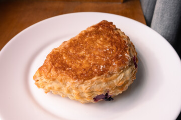 Delicious Homemade Blueberry Turnover on a White Plate