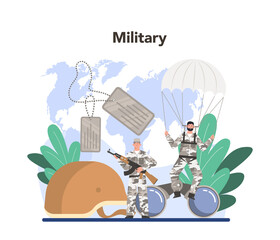 Soldier concept. Millitary force employee in camouflage with a weapon.