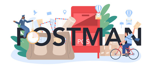 Postman profession typographic header. Post office staff