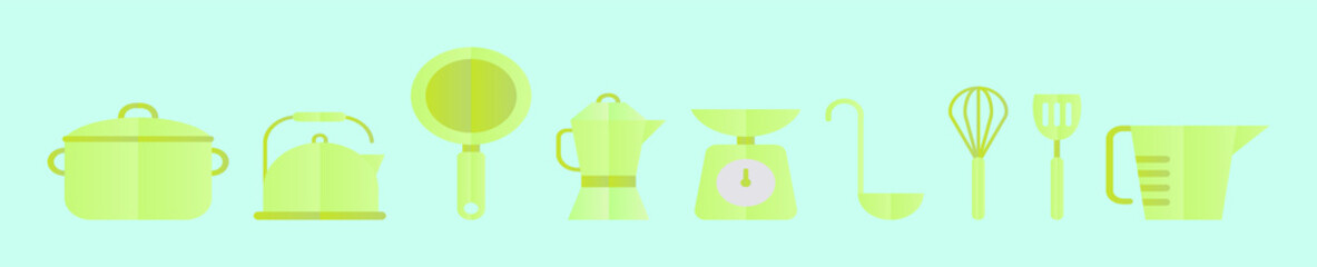 set of kitchen element cartoon icon design template with various models. vector illustration isolated on blue background