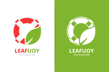 Vector lifebuoy and leaf logo combination. Unique life belt and organic logotype design template