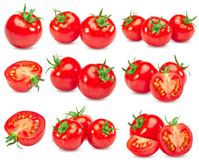 collection of fresh tomato isolated on white background. clipping path.