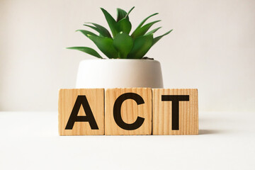 wooden cubes with text ACT . the medicine. medical concept