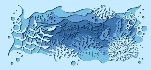 Algae, marine fauna. Template for making a lamp or postcard. vector image for laser cutting and plotter printing.