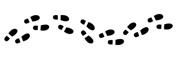 Fotobehang Zwarte voetafdrukken lijn geïsoleerd op een witte achtergrond. Voetstappen schoenen silhouet geïsoleerd. © Віталій Баріда