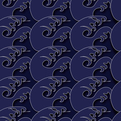 Wave paper cut pattern, seamless, blue