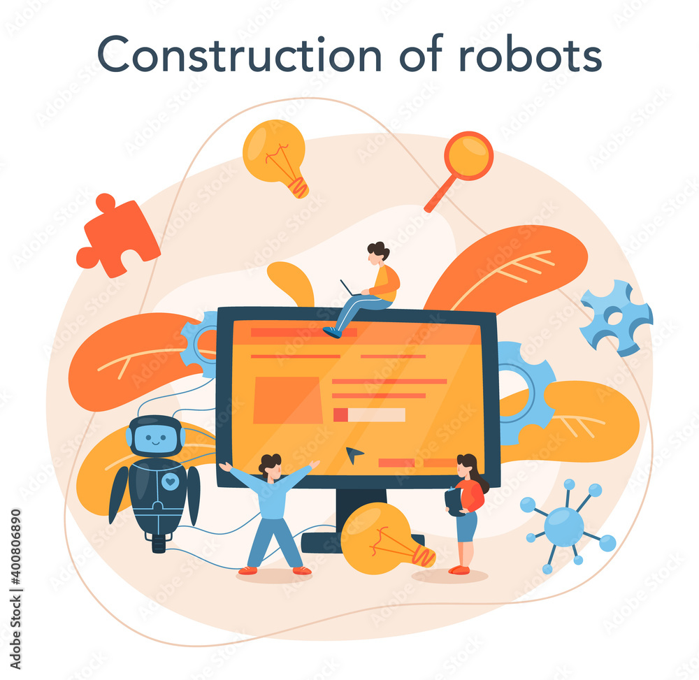 Poster roboticist concept. robotic engineering and constructing. idea of artificial