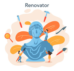 Restorer concept. Artist restores an ancient statue, old painting