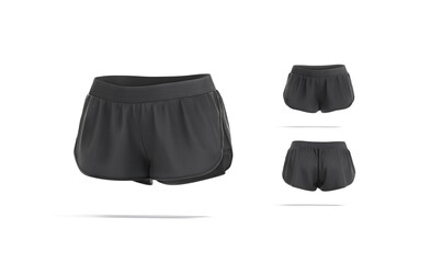 Blank black women sport shorts mockup, different views