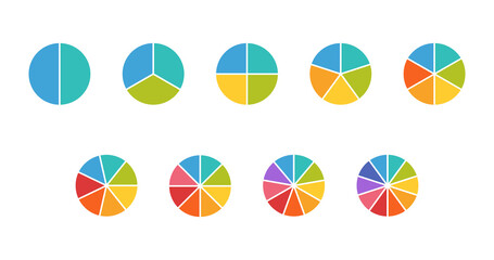 Circle chart section segments set vector diagram segments pie template. Circle segments set. Various number of sectors divide the circle on equal parts. Pie chart set. Diagram collection