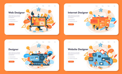 Web design web banner or landing page set. Presenting content on web pages.