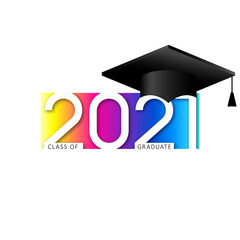 Class of 2021, elegant card in black, gold for banners, flyers, greetings, invitations, business diaries, congratulations and posters at the prom. Vector illustration. Graduation, class of 2021