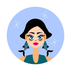 Pisces woman horoscope sign. Zodiac sign. Vector illustration