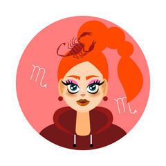 Scorpio woman horoscope sign. Zodiac sign. Vector illustration