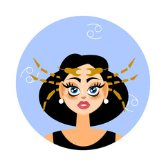 Cancer woman horoscope sign. Zodiac sign. Vector illustration