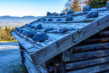 old wooden hut at the european alps