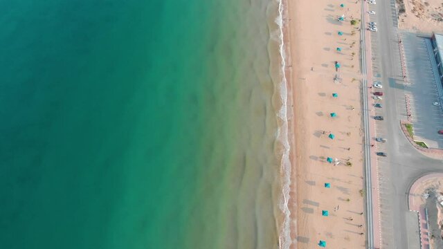 Aerial view of Flamingo beach in Ras Al Khaimah emirate of United Arab Emirates