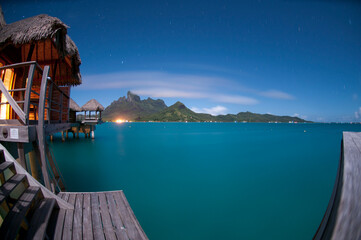 fisheye lens with sunset in bora bora