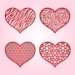 Fototapeta na wymiar Heart. Paper cut templates with carved pattern. Valentine's Day card, wedding invitations. Vector set stencils. Decorative holidays symbol. For laser, plotter cutting, printing on t shirts.