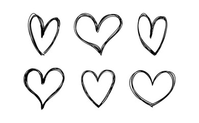 Heart doodles set. Hand drawn hearts collection. Valentine's day sketched design elements.