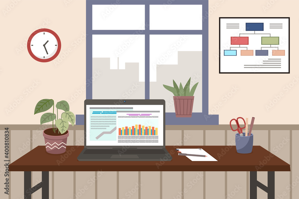 Poster table software computer screen with financial accounting data, database analytical business report. 