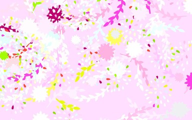 Light Pink, Green vector doodle pattern with flowers, roses.