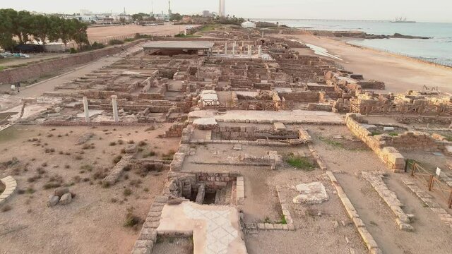 Aerial view of The Praetorium in the ruins of Caesarea Maritima