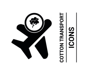 Vector image. Cotton transport icons. Cotton transported by plane.