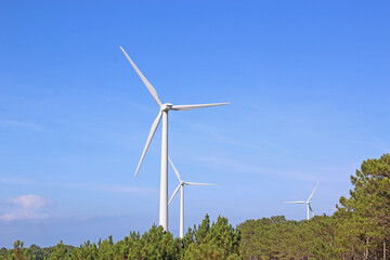 wind turbines against a blue sky	