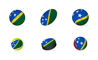 Sports equipment with flag of Solomon Islands. Sports icon set.